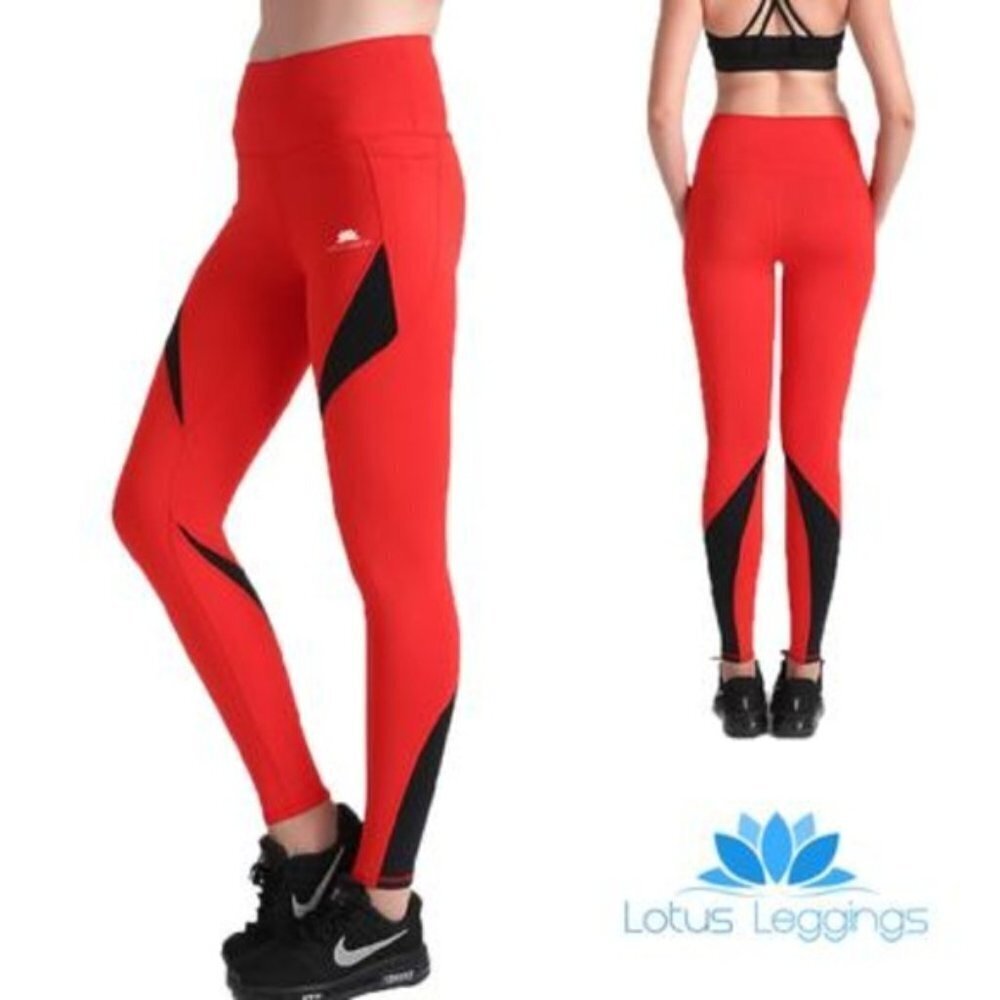✅ NWT Lotus Red and Black Leggings Medium FULL LENGTH